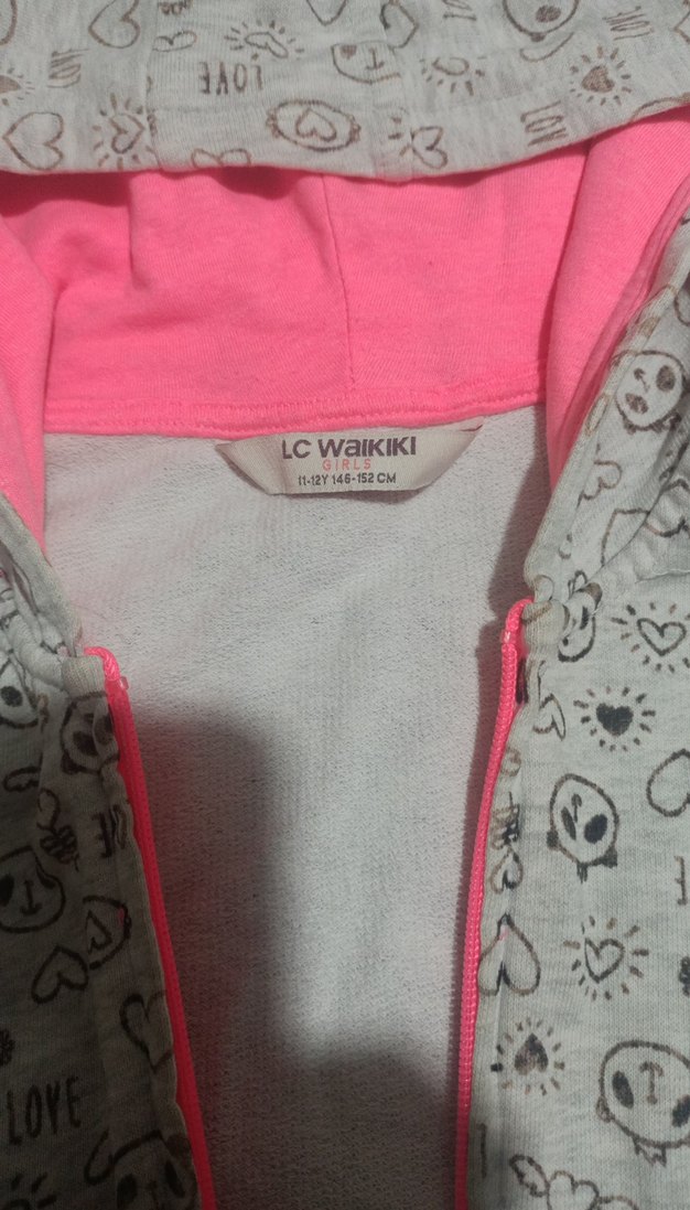 Kız Çocuk Gri Kapüşonlu Fermuarlı Yelek - Görsel 2