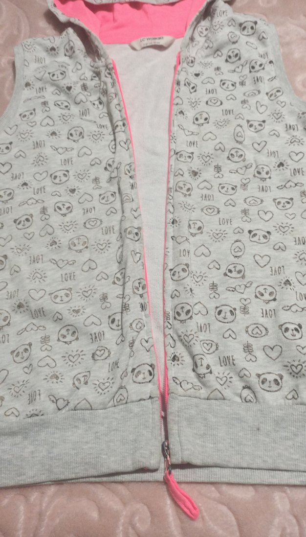 Kız Çocuk Gri Kapüşonlu Fermuarlı Yelek - Görsel 4