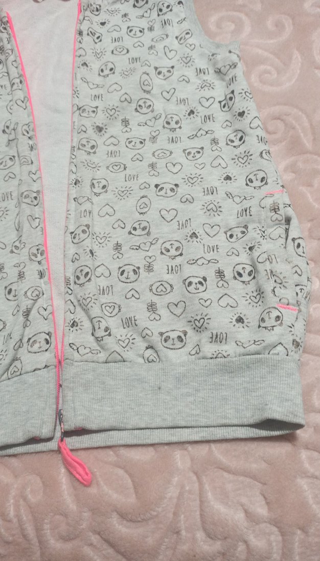 Kız Çocuk Gri Kapüşonlu Fermuarlı Yelek - Görsel 3