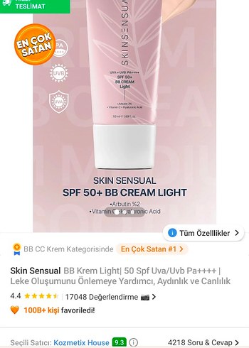Skin Sensual bb krem 2 adet fiyatıdır light rengidir