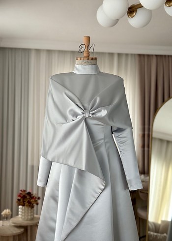 Gri Uzun Kollu A Kesim Gelinlik - Görsel 7