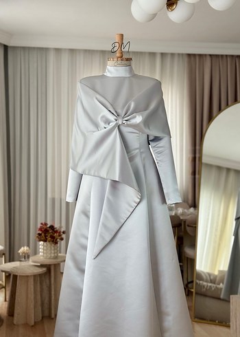 Gri Uzun Kollu A Kesim Gelinlik - Görsel 5