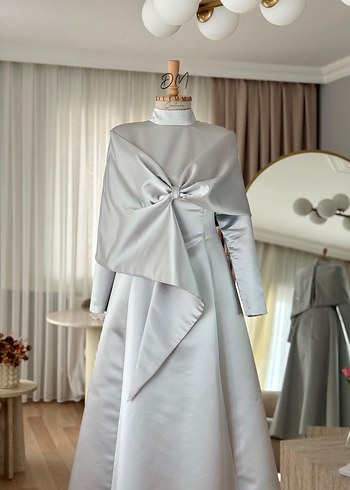 Gri Uzun Kollu A Kesim Gelinlik - Görsel 2