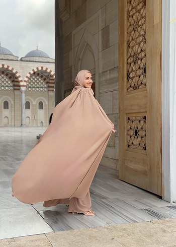 Bej Drapeli Uzun Abiye Elbise - Görsel 2