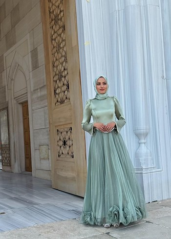 Uzun, Salaş Kesim, Drapeli Kadın Abiye Elbise - Görsel 6