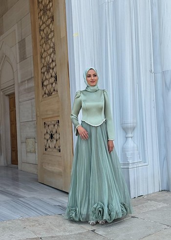 Uzun, Salaş Kesim, Drapeli Kadın Abiye Elbise - Görsel 5