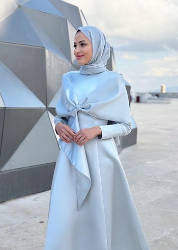 Beyaz Drapeli Uzun Kollu Uzun Elbise - Görsel 7