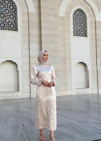 Beyaz Uzun Kollu Salaş Elbise - Görsel 5