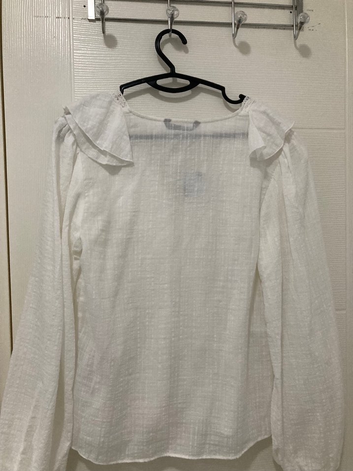 Kadın Beyaz Bohem Fırfırlı V Yaka Gömlek - Görsel 2