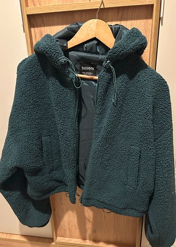 Kadın Yeşil Peluş Kapüşonlu Ceket - Görsel 2