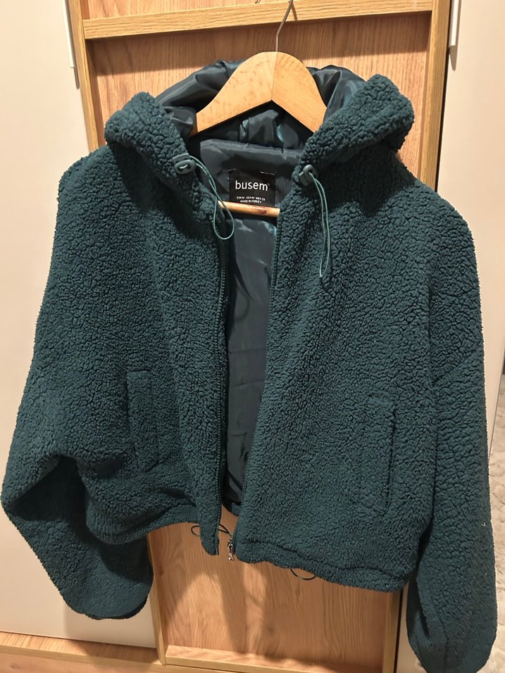 Kadın Yeşil Peluş Kapüşonlu Ceket - Görsel 2