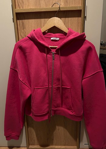 Fermuarlı Pembe Kadın Sweatshirt - Görsel 2