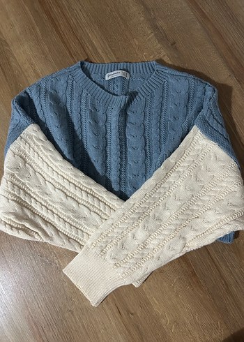 Gri-Mavi Örgü Kadın Triko Kazak - Görsel 3