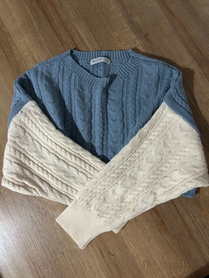 Gri-Mavi Örgü Kadın Triko Kazak - Görsel 3