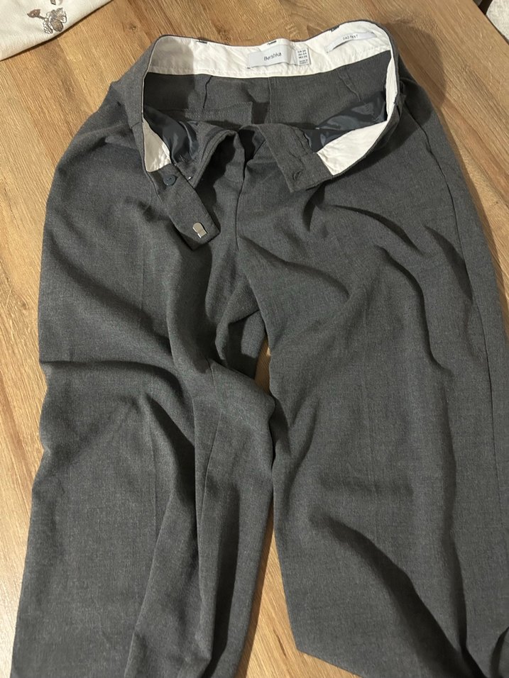 Gri Kemerli Kadın Keten Kumaş Pantolon - Görsel 2