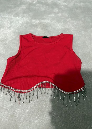 Kırmızı Mini Pullu Crop Top