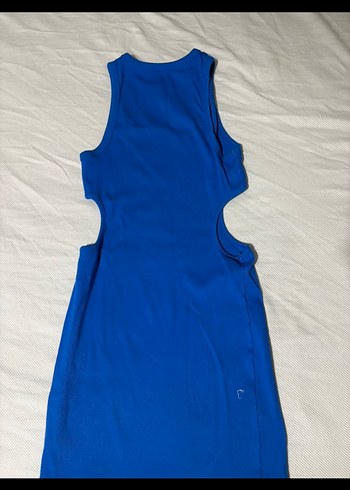 l Beden ZARA Kolsuz Mavi Midi Elbise Cut out model