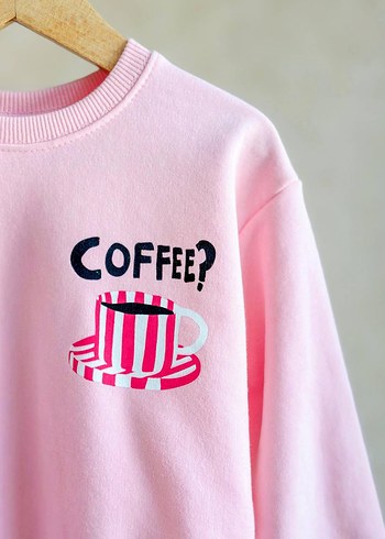 24-36 Ay Beden pembe Renk Kız Çocuk Pembe Oversize Sweatshirt ve Pantolon