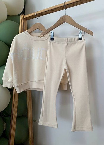 4 Yaş Beden Beyaz Oversize Kız Sweatshirt ve Eşofman Takımı