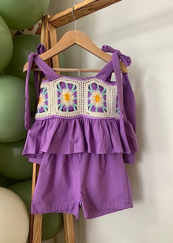 Mor Bohem Tarzı Bol Kesim Kız Şortu - Görsel 2