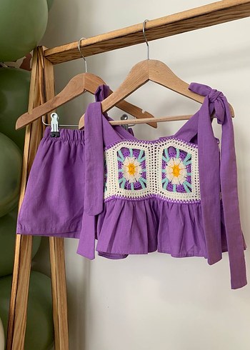 Mor Bohem Tarzı Bol Kesim Kız Şortu - Görsel 4