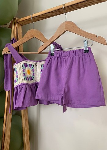 Mor Bohem Tarzı Bol Kesim Kız Şortu - Görsel 3