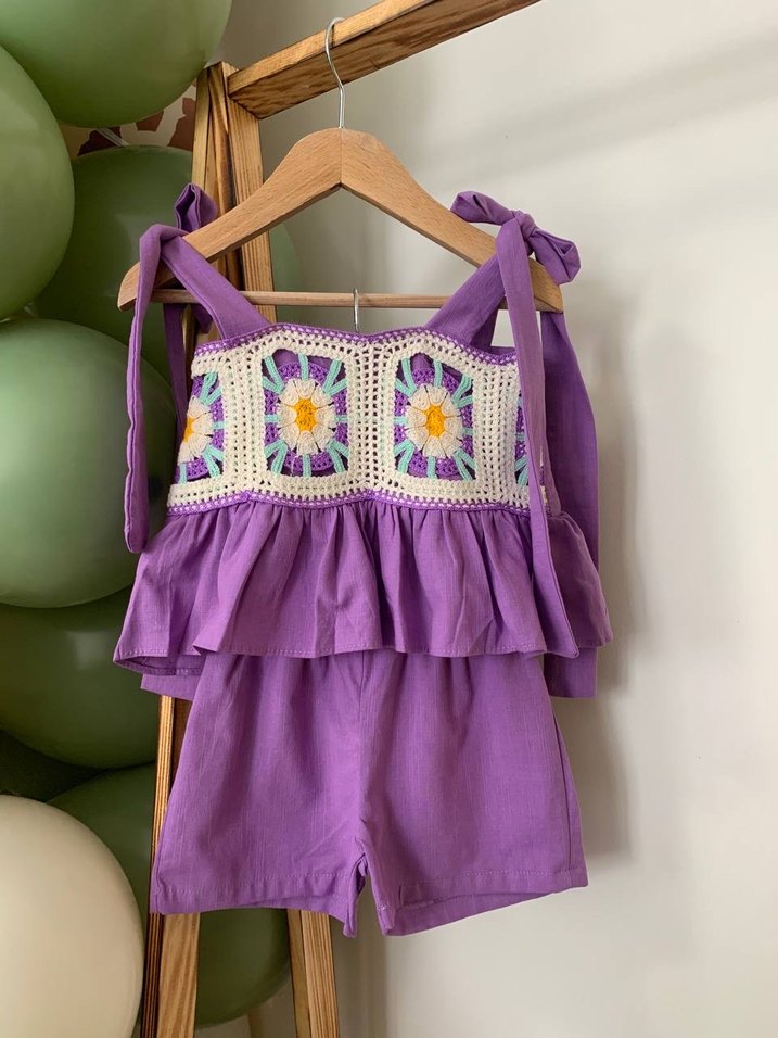 Mor Bohem Tarzı Bol Kesim Kız Şortu - Görsel 2