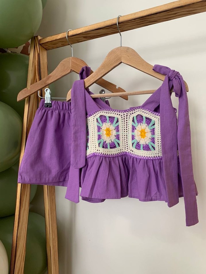 Mor Bohem Tarzı Bol Kesim Kız Şortu - Görsel 4