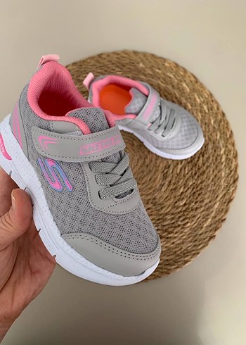 Kız Çocuk Gri-Pembe Sneaker Velcro Bantlı - Görsel 3