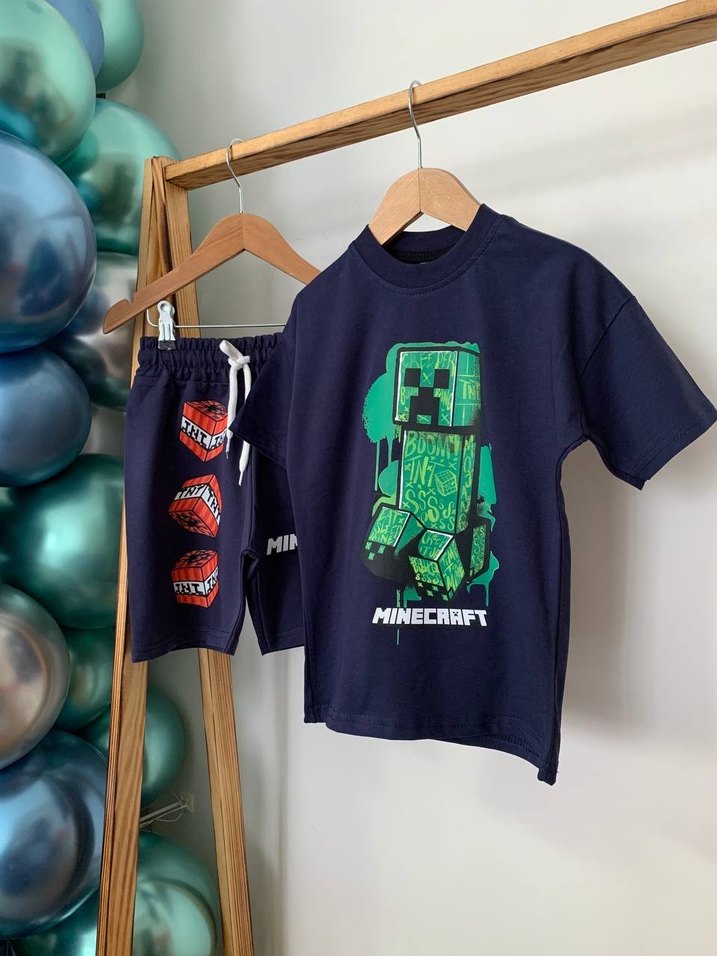 Erkek Çocuk Lacivert Minecraft Baskılı Tişört - Görsel 3