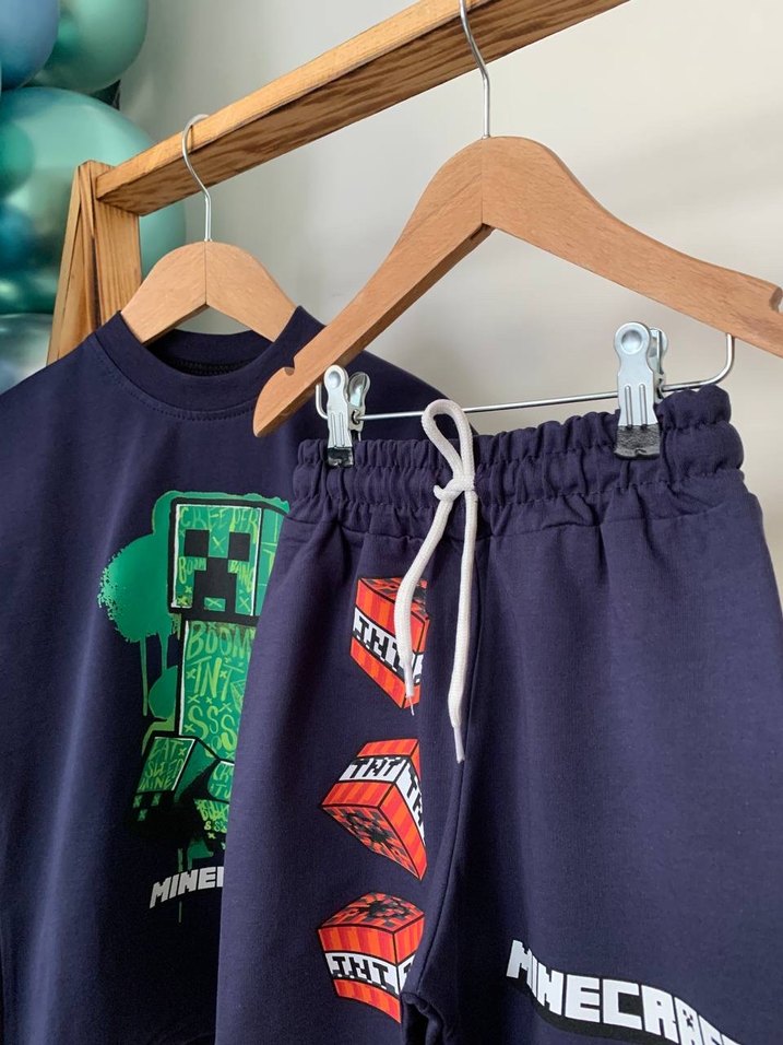 Erkek Çocuk Lacivert Minecraft Baskılı Tişört - Görsel 4