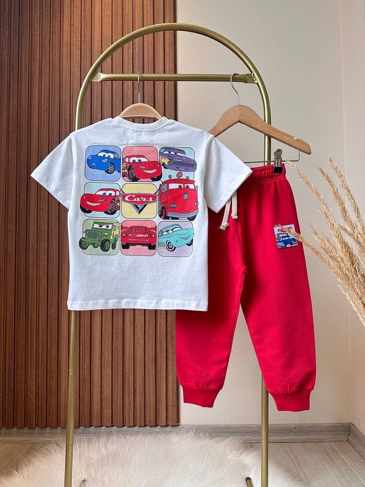 Kırmızı Baskılı Pamuklu Erkek Çocuk Eşofman Takımı - Görsel 2