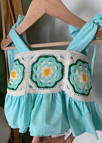 Bohem Tarz Turkuaz Dantel Detaylı Kız Şortu - Görsel 5