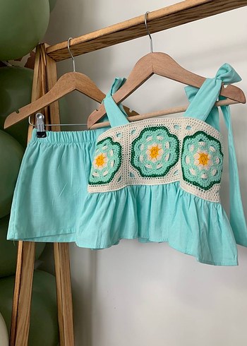 Bohem Tarz Turkuaz Dantel Detaylı Kız Şortu - Görsel 3