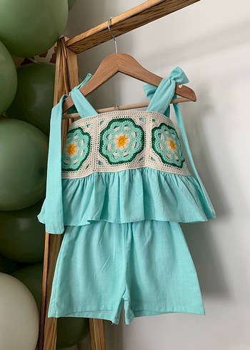 Bohem Tarz Turkuaz Dantel Detaylı Kız Şortu - Görsel 2