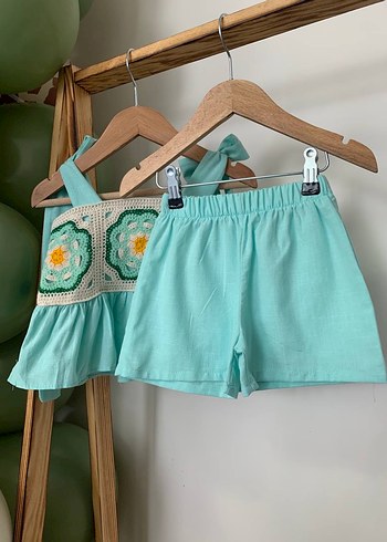 Bohem Tarz Turkuaz Dantel Detaylı Kız Şortu - Görsel 4