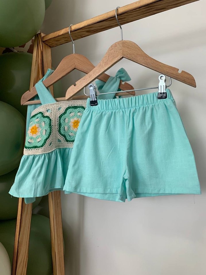 Bohem Tarz Turkuaz Dantel Detaylı Kız Şortu - Görsel 4