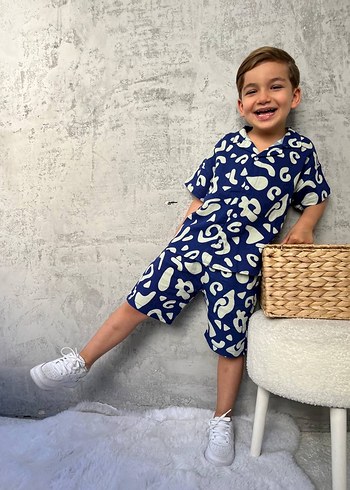 Erkek Çocuk Mavi Batik Desenli Kısa Kollu Takım - Görsel 2