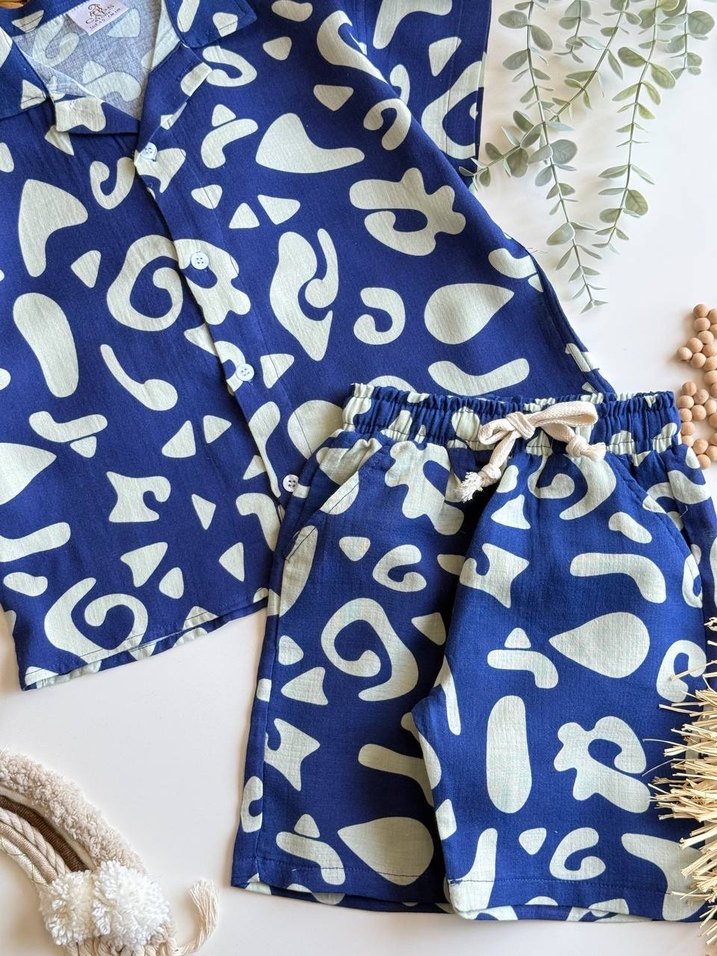 Erkek Çocuk Mavi Batik Desenli Kısa Kollu Takım - Görsel 4
