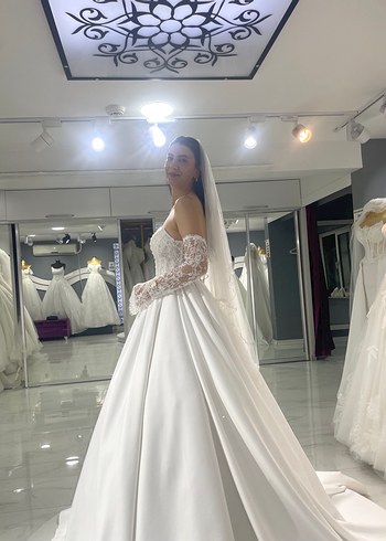 Gelinlik Romantik Dantel Detayli Beyaz Gelinlik