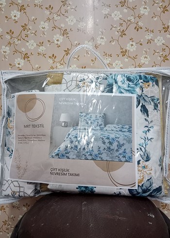 mavi Çiçek Desenli Çift Kişilik Nevresim Takımı - Görsel 2
