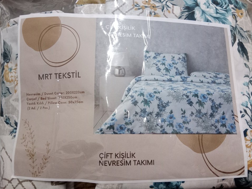 mavi Çiçek Desenli Çift Kişilik Nevresim Takımı - Görsel 3