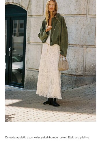 ZARA Haki Süet bomber ceket - Görsel 2