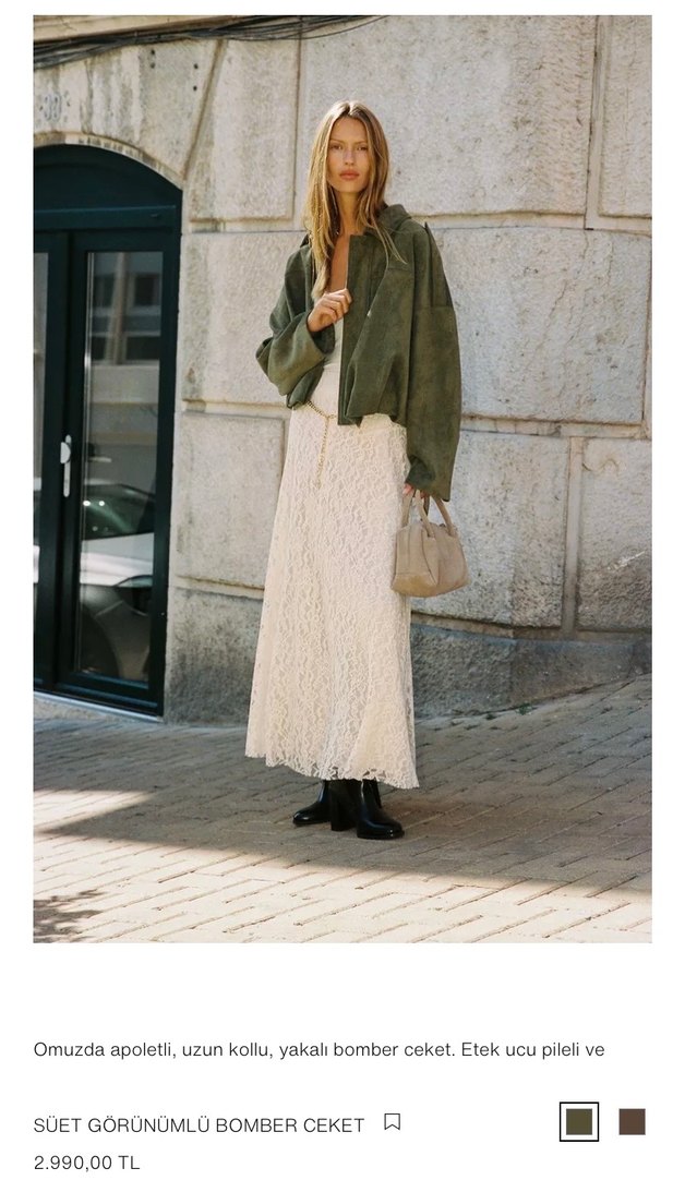 ZARA Haki Süet bomber ceket - Görsel 2