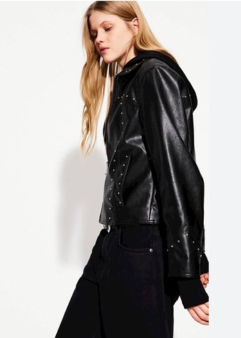 Bershka zımbalı deri ceket - Görsel 2