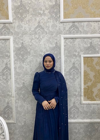 Lacivert Drapeli Uzun Abiye Elbise - Görsel 4