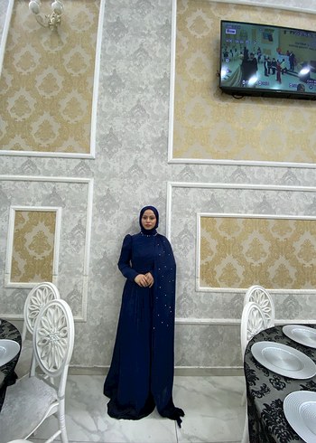 Lacivert Drapeli Uzun Abiye Elbise - Görsel 2