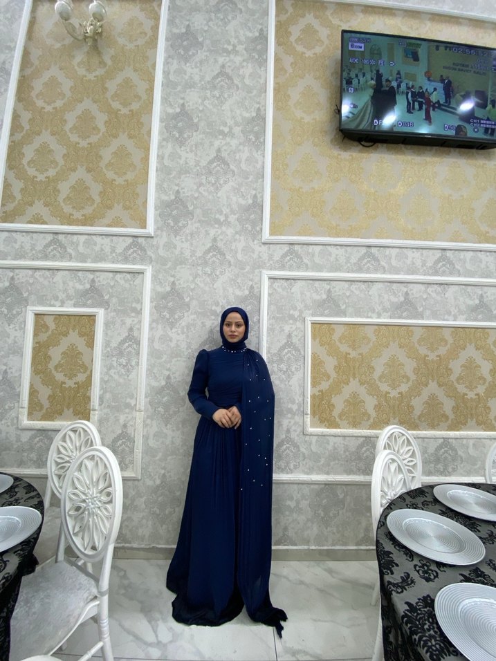 Lacivert Drapeli Uzun Abiye Elbise - Görsel 2