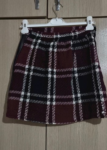 Diğer Bordo Ekose Örgü Mini Etek