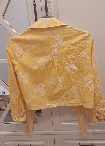 s Beden sarı Renk Collezione Kadın Sarı Çiçekli Bağlamalı Gömlek